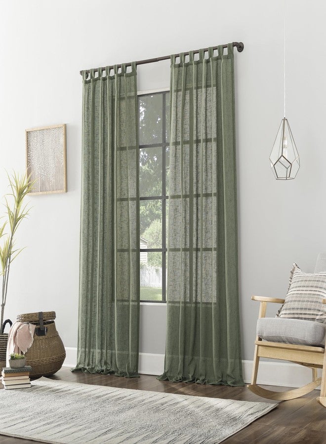 Archaeo Burlap Weave Linen Blend Tab Top Curtain, 50" x 84", Moss Green - Image 4